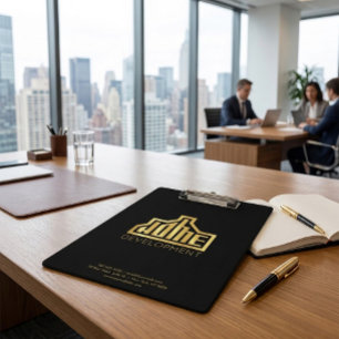 Modern Home Development Logo Real Estate Clipboard