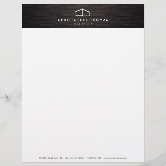 Modern Home Logo Architecture, Real Estate Dk Wood Letterhead (Front)