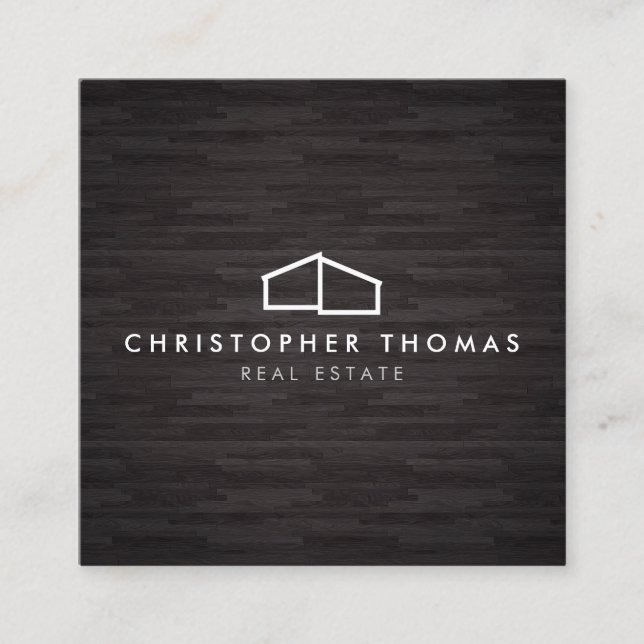 Modern Home Logo Architecture, Real Estate Dk Wood Square Business Card (Front)