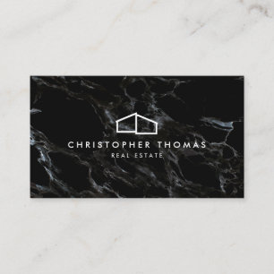 Modern Home Logo Architecture Realtor Black Marble Business Card