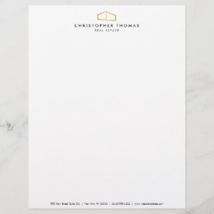 Modern Home Logo Faux Gold on White Letterhead