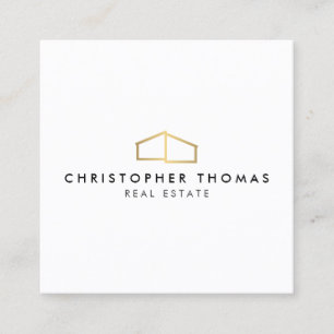 Modern Home Logo Faux Gold on White Square Business Card