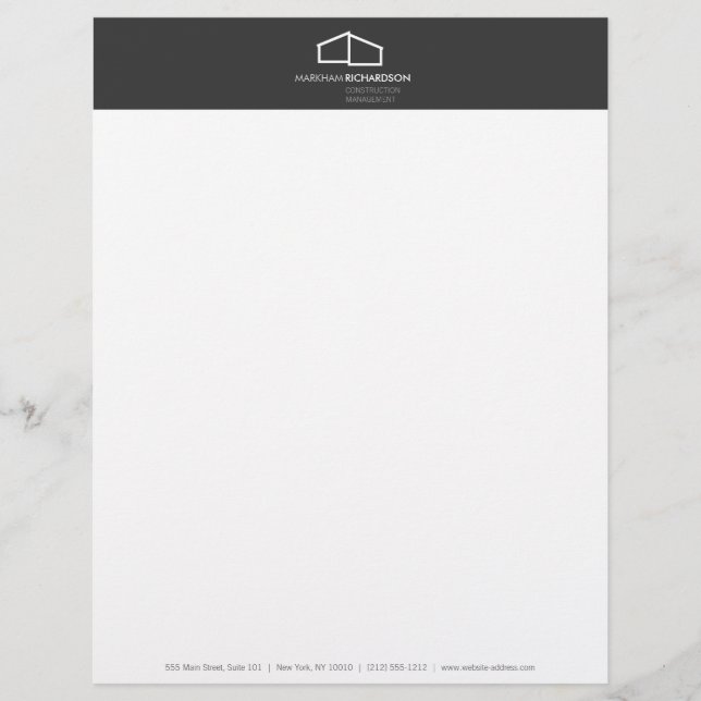 Modern Home Logo II Construction, Realtor Dk Grey Letterhead (Front)