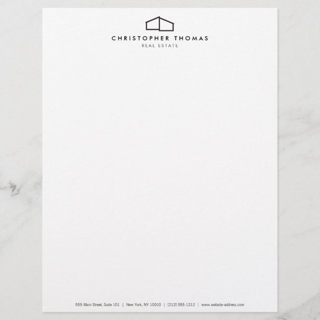 Modern Home Logo in Black for Real Estate, Realtor Letterhead (Front)