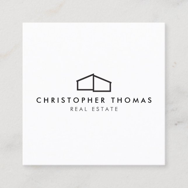 Modern Home Logo in Black for Real Estate, Realtor Square Business Card (Front)