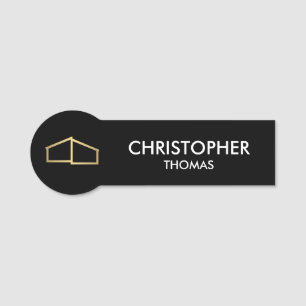 Modern Home Logo Real Estate, Realtor Black/Gold Name Tag