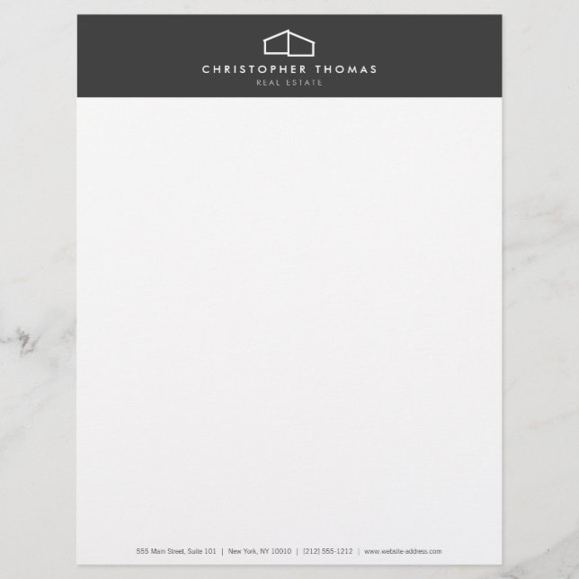 Modern Home Logo Real Estate, Realtor Dark Grey Letterhead (Front)