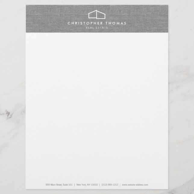 Modern Home Logo Real Estate, Realtor Grey Linen Letterhead (Front)