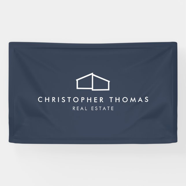 Modern Home Logo Real Estate, Realtor Navy Blue Banner (Horizontal)
