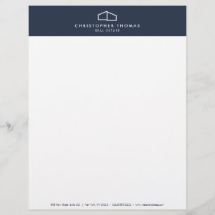 Modern Home Logo Real Estate, Realtor Navy Blue Letterhead