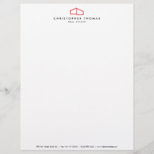 Modern Home Logo Real Estate, Realtor Red/White Letterhead