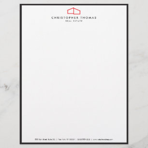 Modern Home Logo Real Estate, Realtor Red/White Letterhead