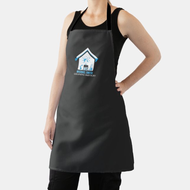Modern Home Monogram Logo Cleaning Services Black  Apron (Insitu)
