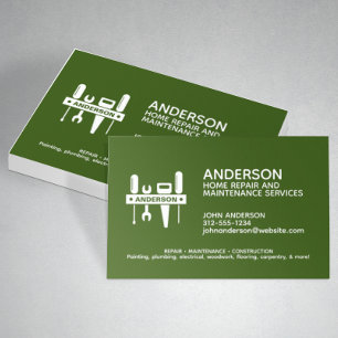Modern Home Repair Maintenance Service Green Business Card