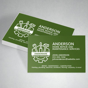 Modern Home Repair Maintenance Service Green Business Card