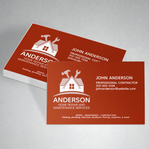 Modern Home Repair Maintenance Service Red Business Card