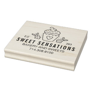 Modern Homemade Bakery Logo Cupcake Rubber Stamp