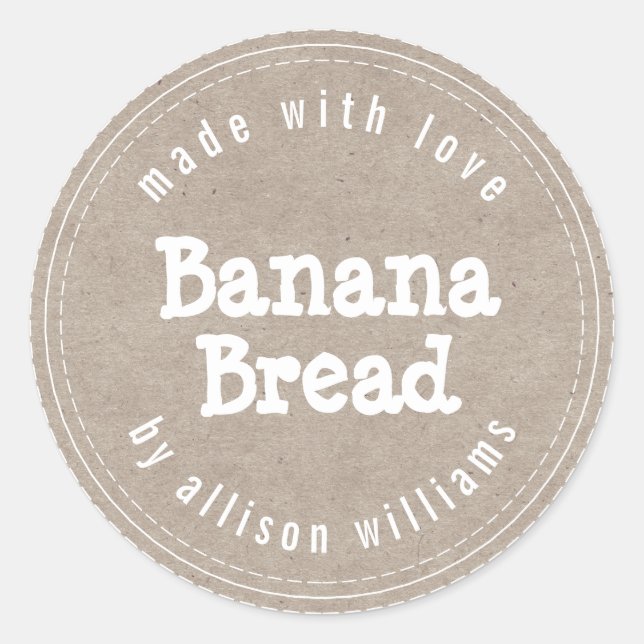 Modern Homemade Banana Bread Kraft Paper Classic Round Sticker (Front)