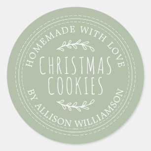 Modern Homemade Christmas Cookies Laurel Green Classic Round Sticker