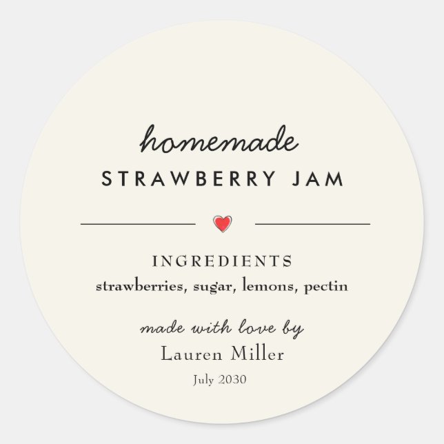 Modern Homemade Jam Jar Canning  Classic Round Sticker (Front)