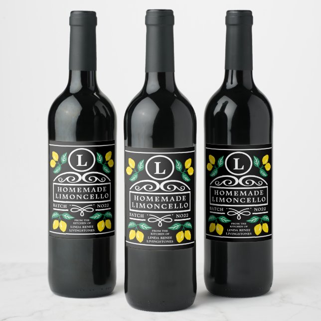 Modern Homemade Limoncello  Wine Label (Bottles)