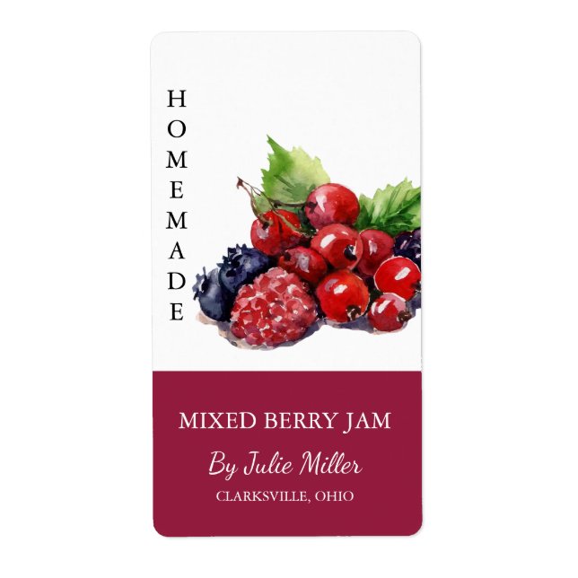 Modern Homemade Mixed Berry Jam Label (Front)