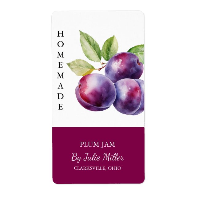 Modern Homemade Plum Jam Label (Front)