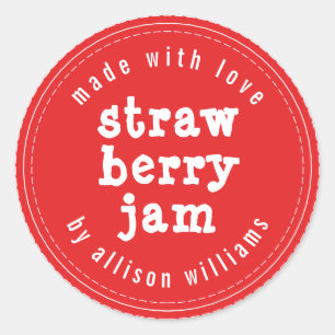 Modern Homemade Strawberry Jam Bright Red Classic Round Sticker