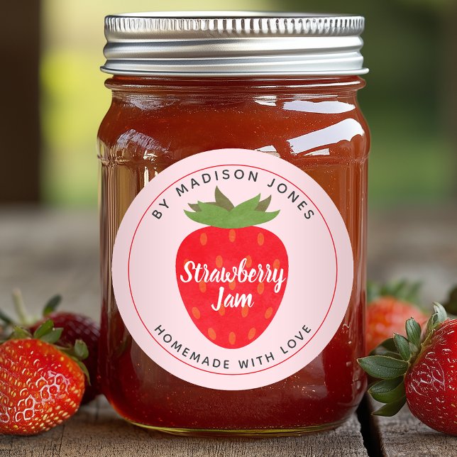 Modern Homemade Strawberry Jam Canning Jar Label (Creator Uploaded)