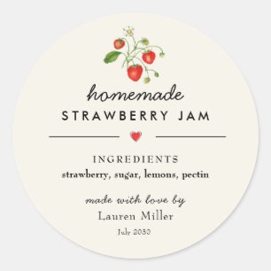 Modern Homemade Strawberry Jam jar Sticker