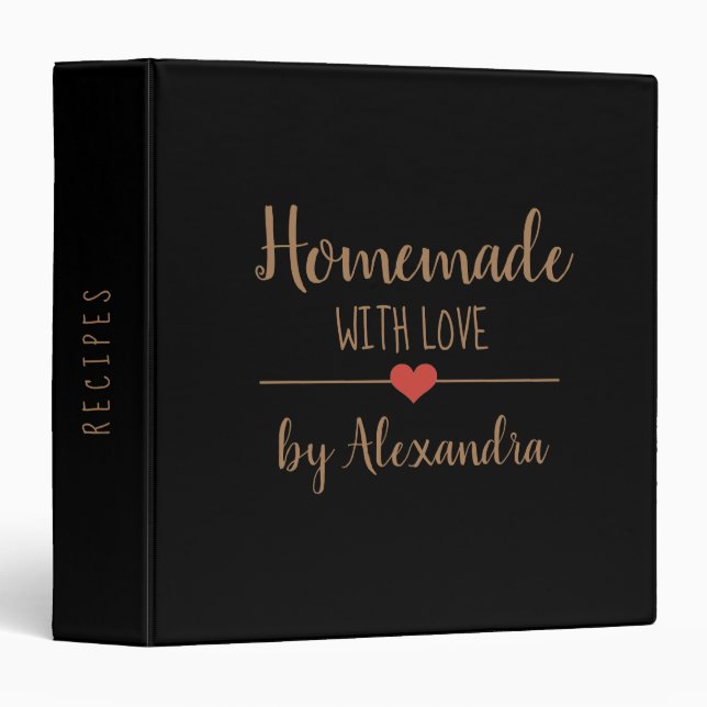 Modern Homemade with love black gold Name Recipe   Binder (Front/Spine)