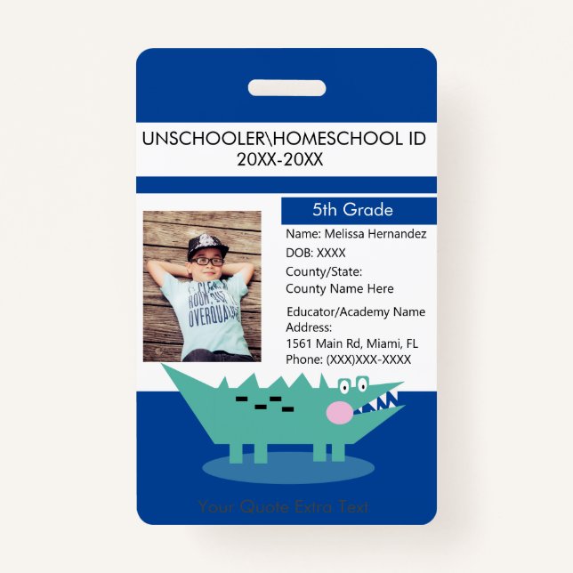 Modern Homeschooling Unschooling Student Alligator Badge (Front)