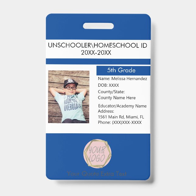 Modern Homeschooling Unschooling Student Blue Badge (Front)
