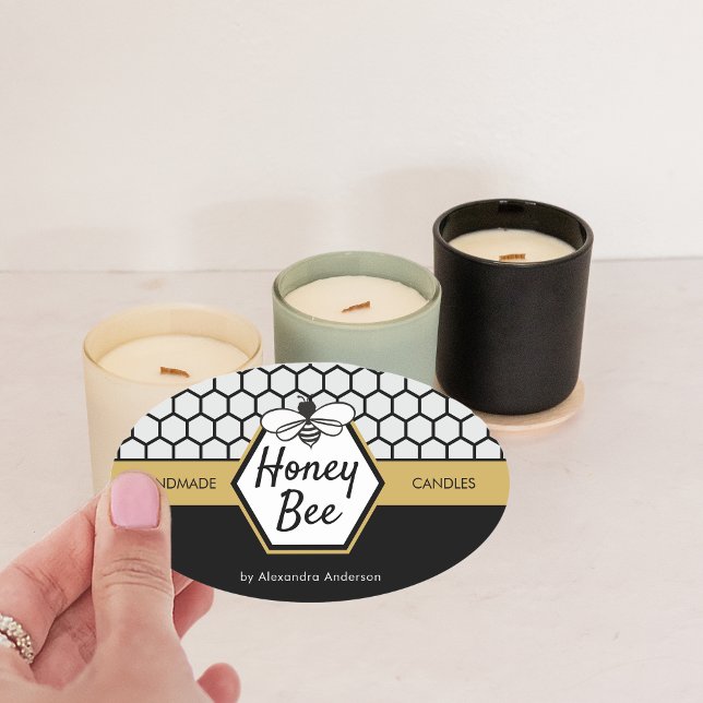 Modern Honey Bee Apiary Honeycomb Black Yellow Oval Sticker (Modern Honey Bee Apiary Honeycomb Black Yellow Oval Sticker )