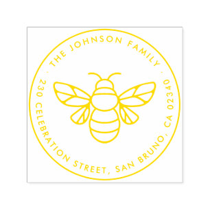 Modern Honey Bee Family Name Round Return Address Self-inking Stamp