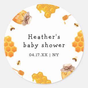 Modern Honey Bumblebee Frame Baby Shower Classic Round Sticker