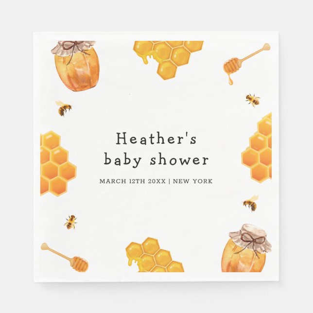 Modern Honey Bumblebee Frame Baby Shower Napkin (Front)