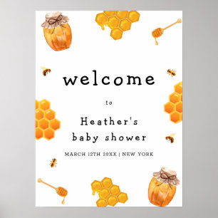Modern Honey Bumblebee Frame Baby Shower Welcome  Poster