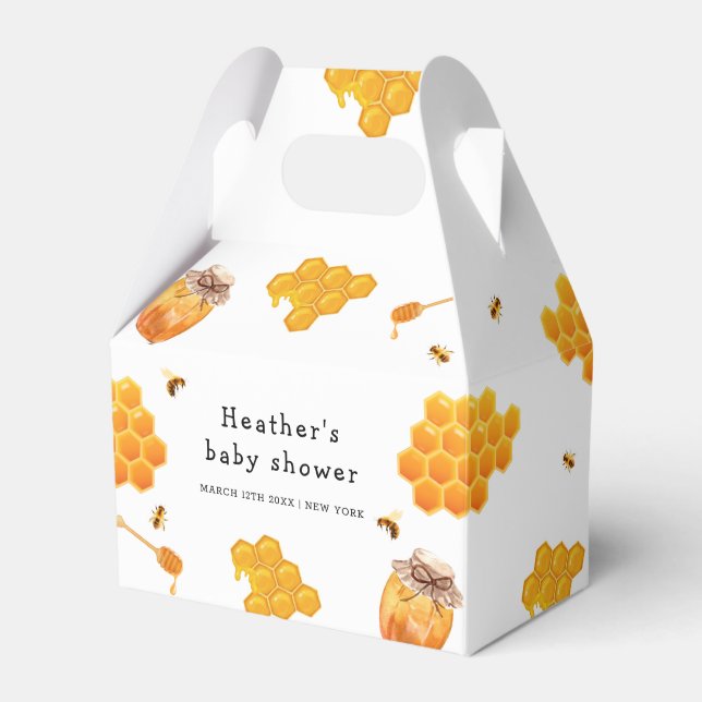 Modern Honey Bumblebee Pattern Baby Shower Favor Box (Front Side)