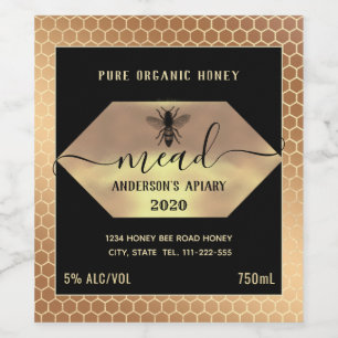 Modern honey comb mead honey bee wine label