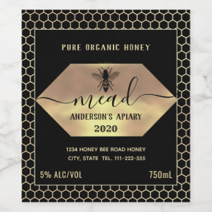 Modern honey comb mead honey bee wine label