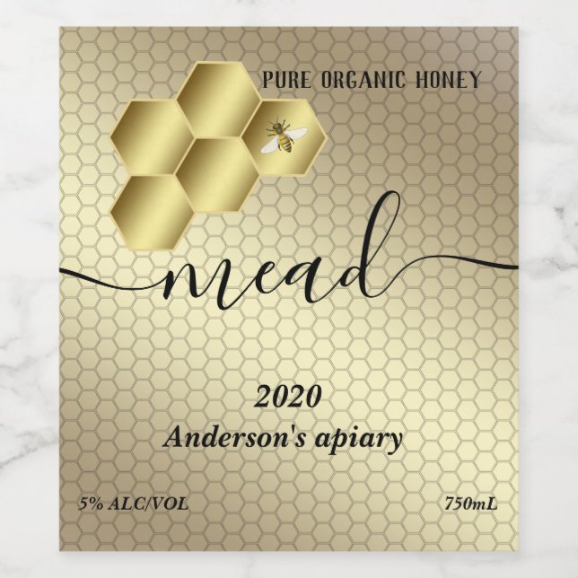 Modern honey comb mead wine label (Single Label)