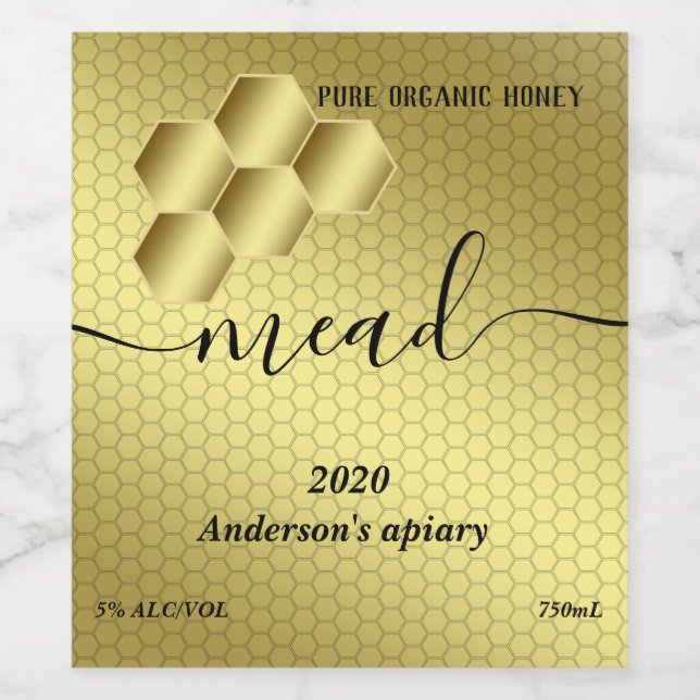 Modern honey comb mead wine label (Single Label)