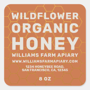 Modern Honey Jar Honeybee Apiary Burnt Orange Square Sticker