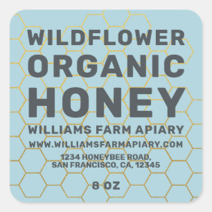 Modern Honey Jar Label Honeybee Apiary Blue