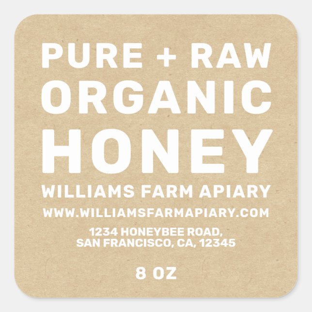 Modern Honey Jar Label Honeybee Apiary Kraft (Front)