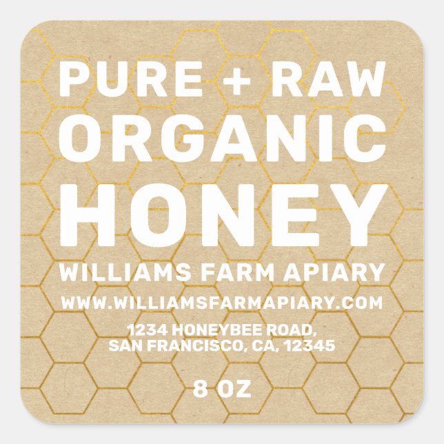 Modern Honey Jar Label Honeybee Apiary Kraft (Front)