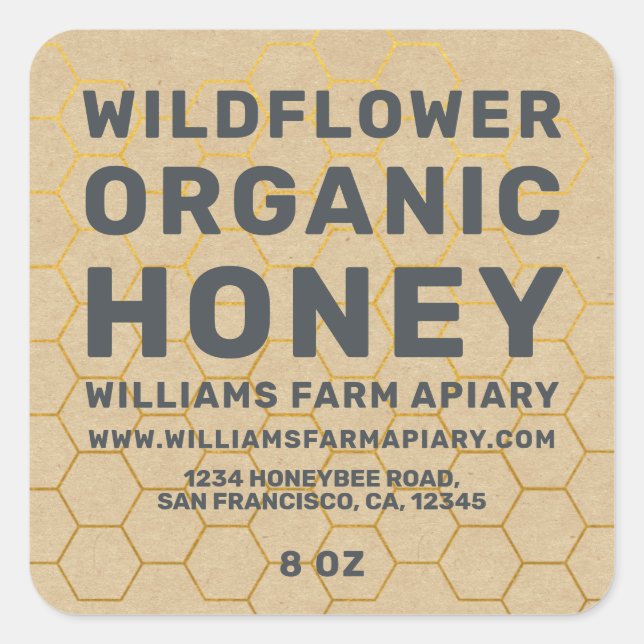Modern Honey Jar Label Honeybee Apiary Kraft Paper (Front)