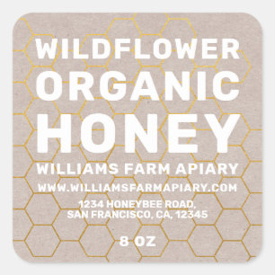 Modern Honey Jar Label Honeybee Apiary Kraft Paper