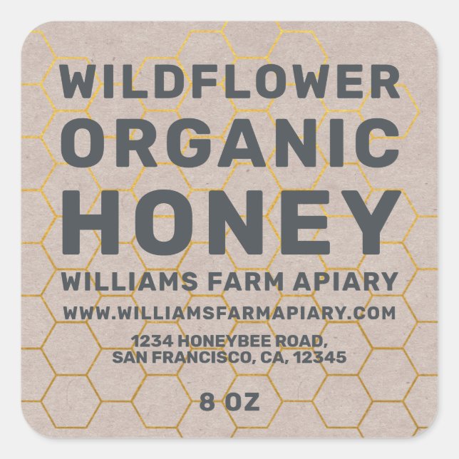 Modern Honey Jar Label Honeybee Apiary Kraft Paper (Front)